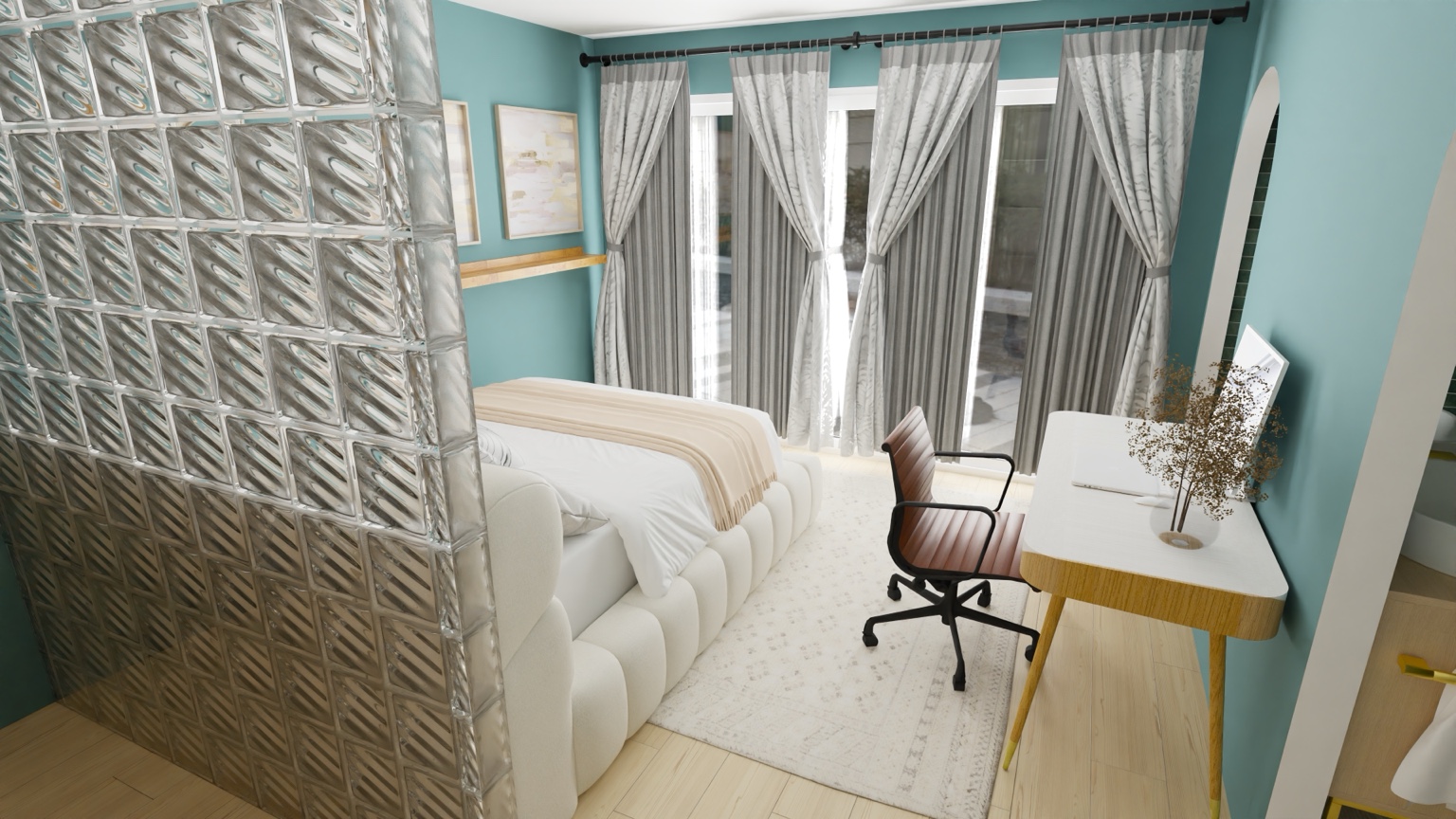 Chambre avec espace bureau — Vue verrière